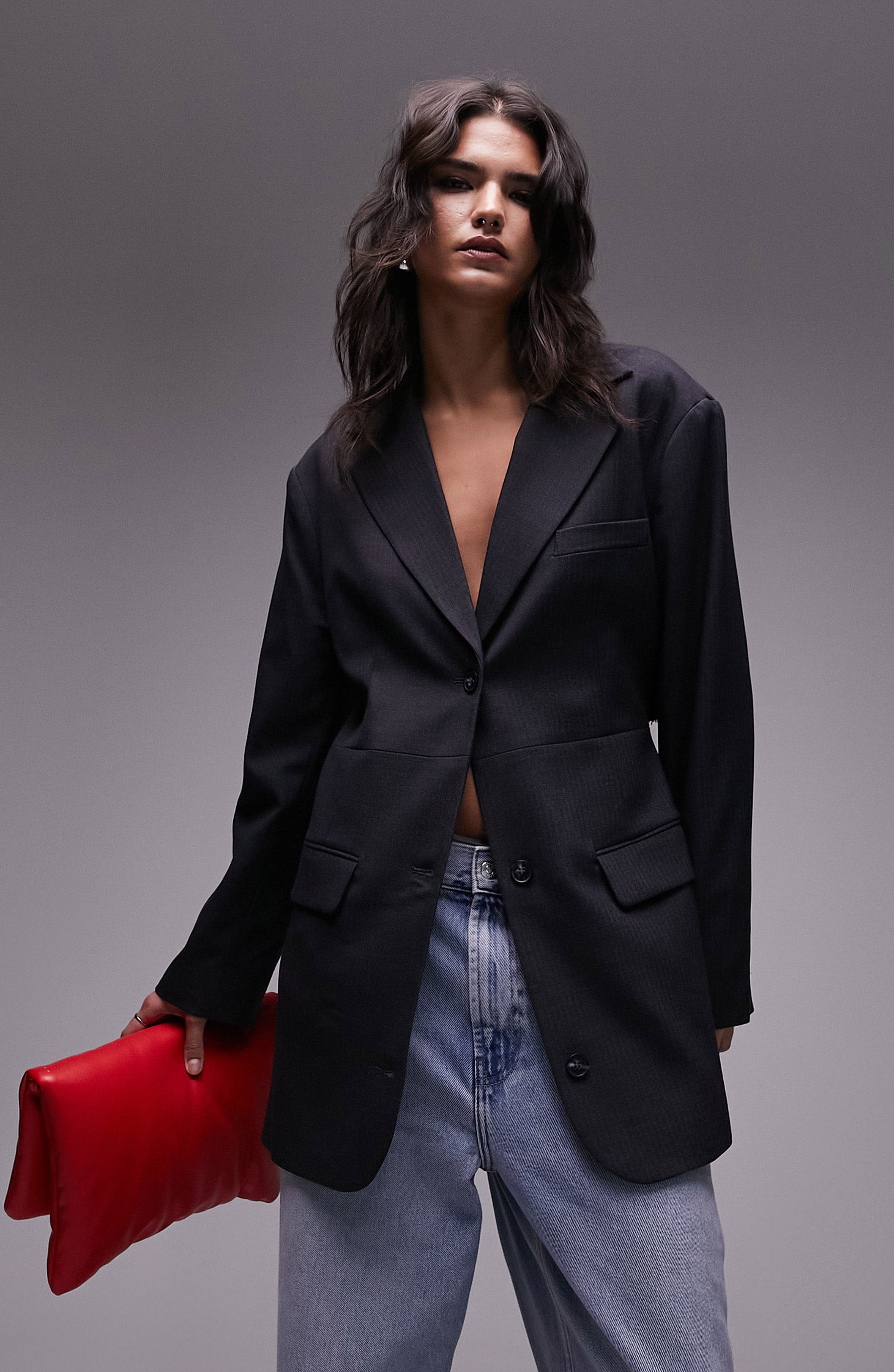 Topshop - Giana - Borsa a mano nera con paillettes e nappe