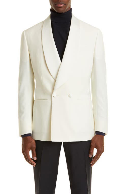 Double Breasted Shawl Collar Dinner Jacket in White