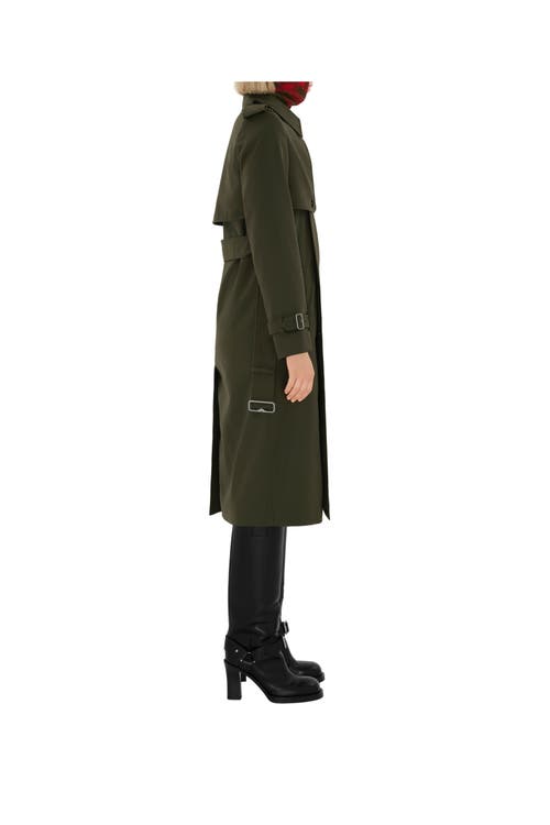 Shop Burberry Long Cotton Blend Trench Coat In Military