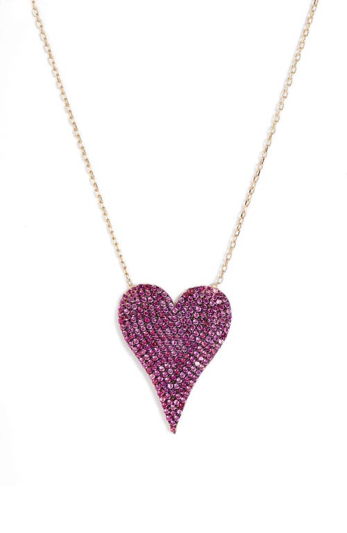 Pavé Heart Pendant Necklace in Gold/Dark Pink