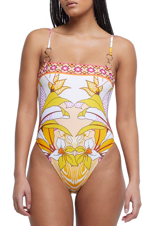 River Island O-Ring Cutout One-Piece Swimsuit in Orange