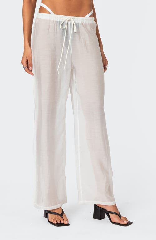 EDIKTED Breezy Sheer Cover-Up Pants White at Nordstrom,