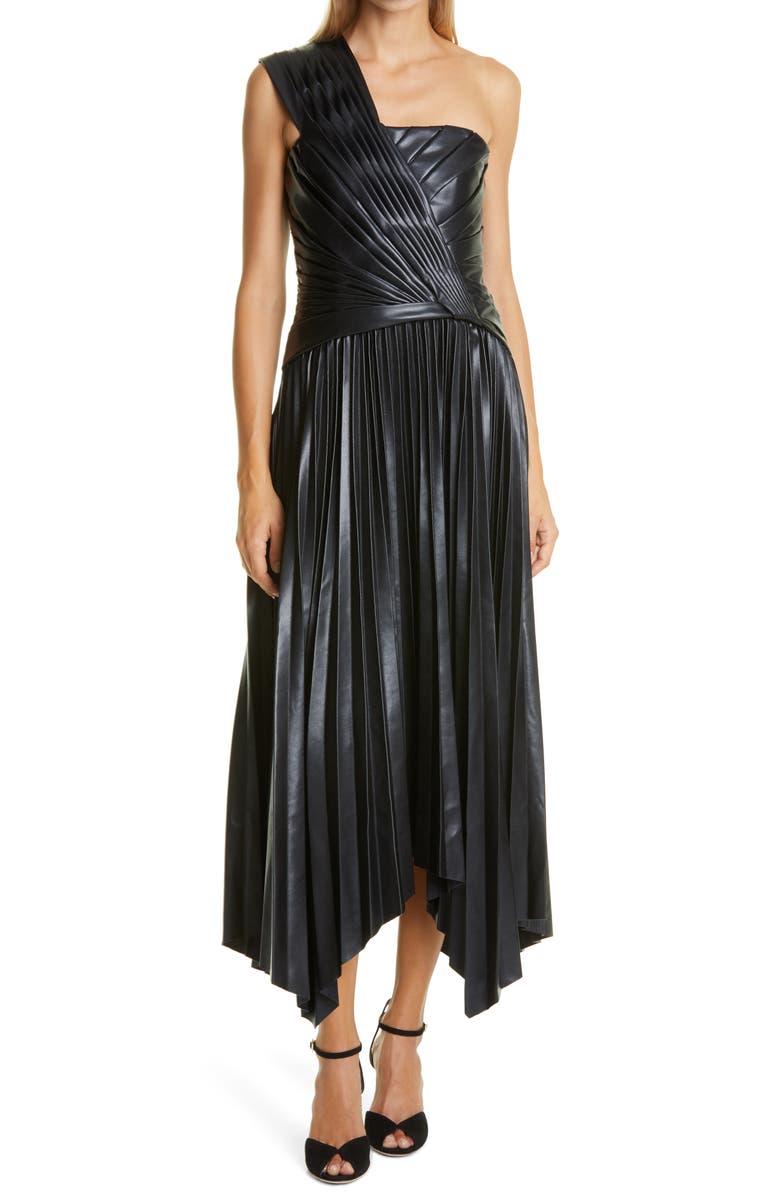 Jonathan Simkhai One Shoulder Pleated Faux Leather Midi Dress Nordstrom