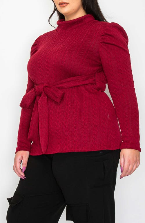 L I V D Catriona Waist Tie Mock Neck Sweater In Burgundy