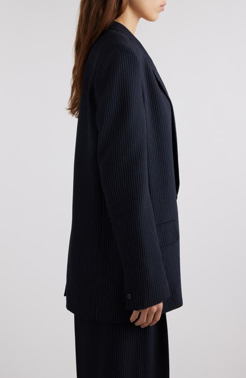 Shop Isabel Marant Omelia Pinstripe Long Blazer In Midnight/ecru