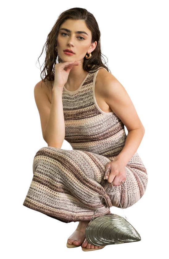 Shop Blu Pepper Stripe Crochet Body-con Dress In Mocha