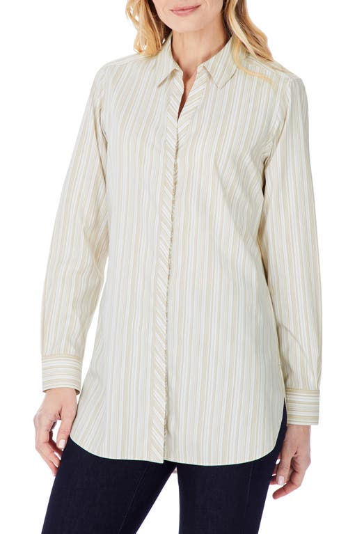 Foxcroft Vera Modern Mini Stripe Stretch Cotton Blend Shirt at Nordstrom,