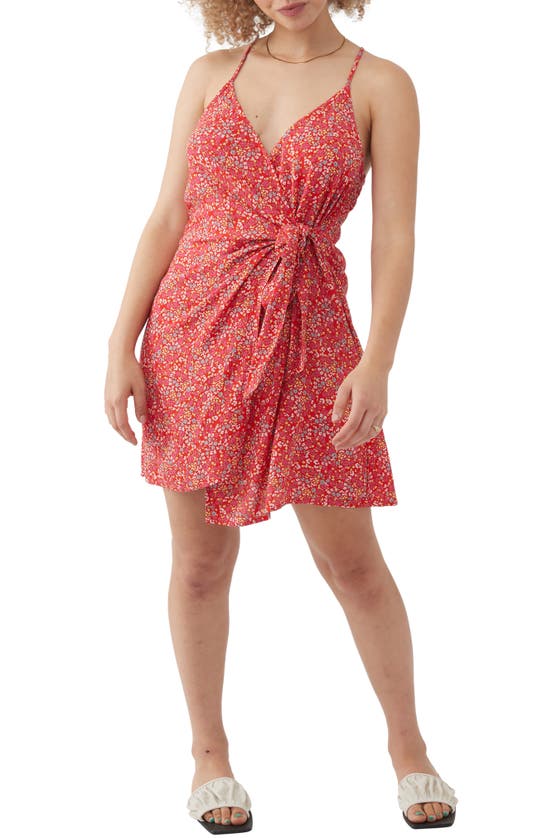 O'neill Marlo Red Floral Print Wrap Dress