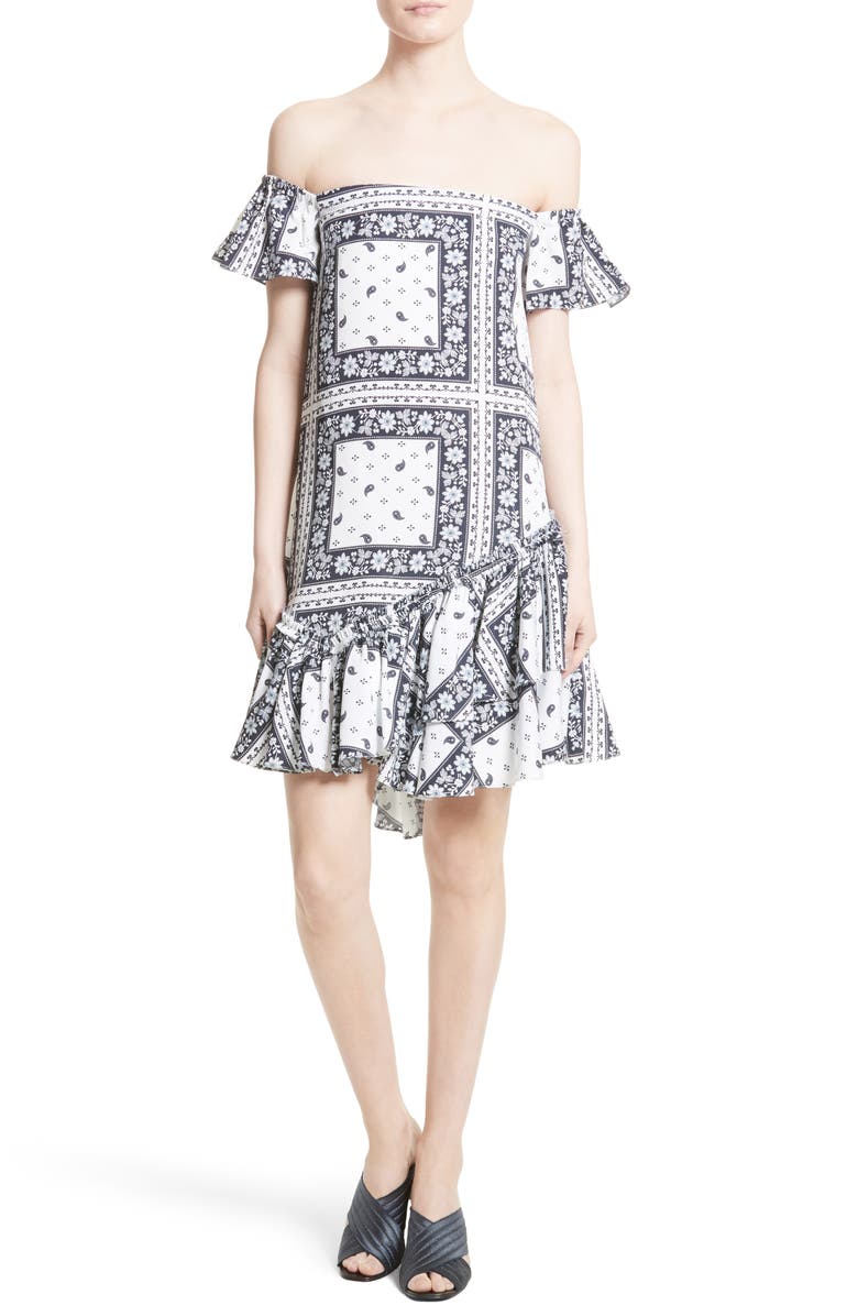 CINQ À SEPT Minella Off the Shoulder Dress, Main, color, NAVY/ IVORY