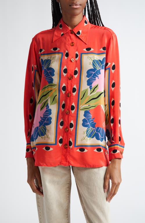 FARM Rio Surreal Scarf Print Button-Up Shirt Sand at Nordstrom,