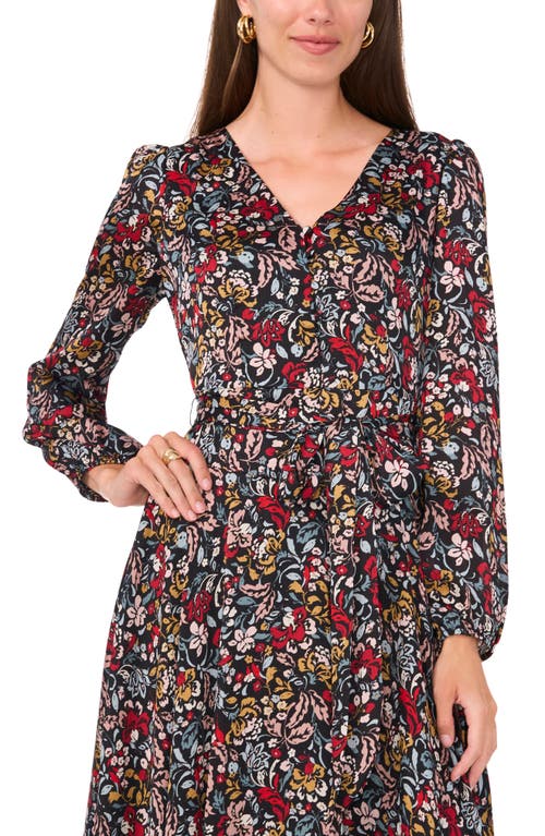 Shop Vince Camuto Floral Print Long Sleeve Dress In Rich Black