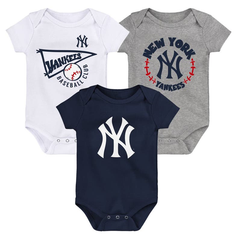 Shop Outerstuff Infant Navy/white/heather Gray New York Yankees Biggest Little Fan 3-pack Bodysuit Set