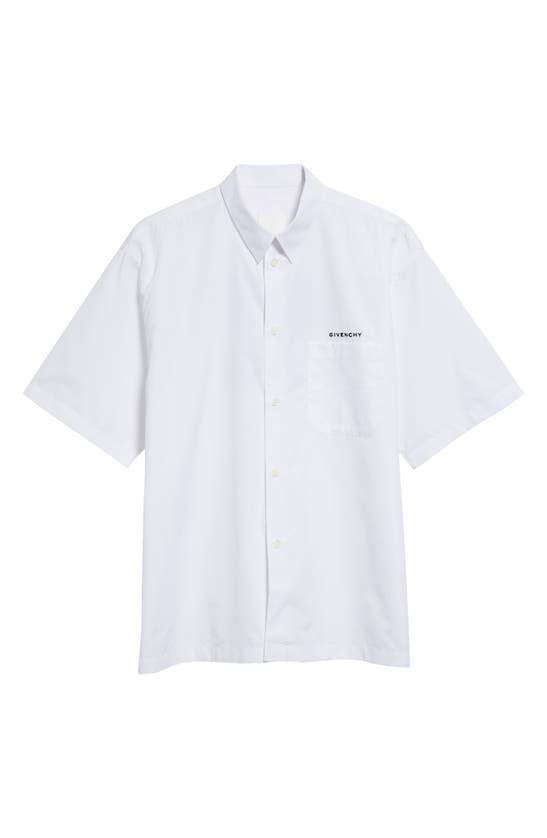 Shop Givenchy Short Sleeve Cotton Poplin Button-up Shirt In White/ White