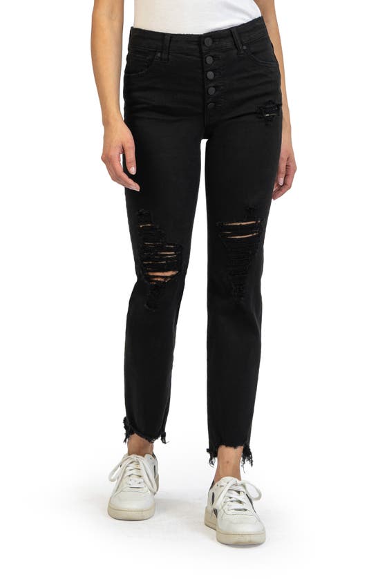 Shop Kut From The Kloth Reese Fab Ab Exposed Button High Waist Raw Hem Straight Leg Jeans In Volition