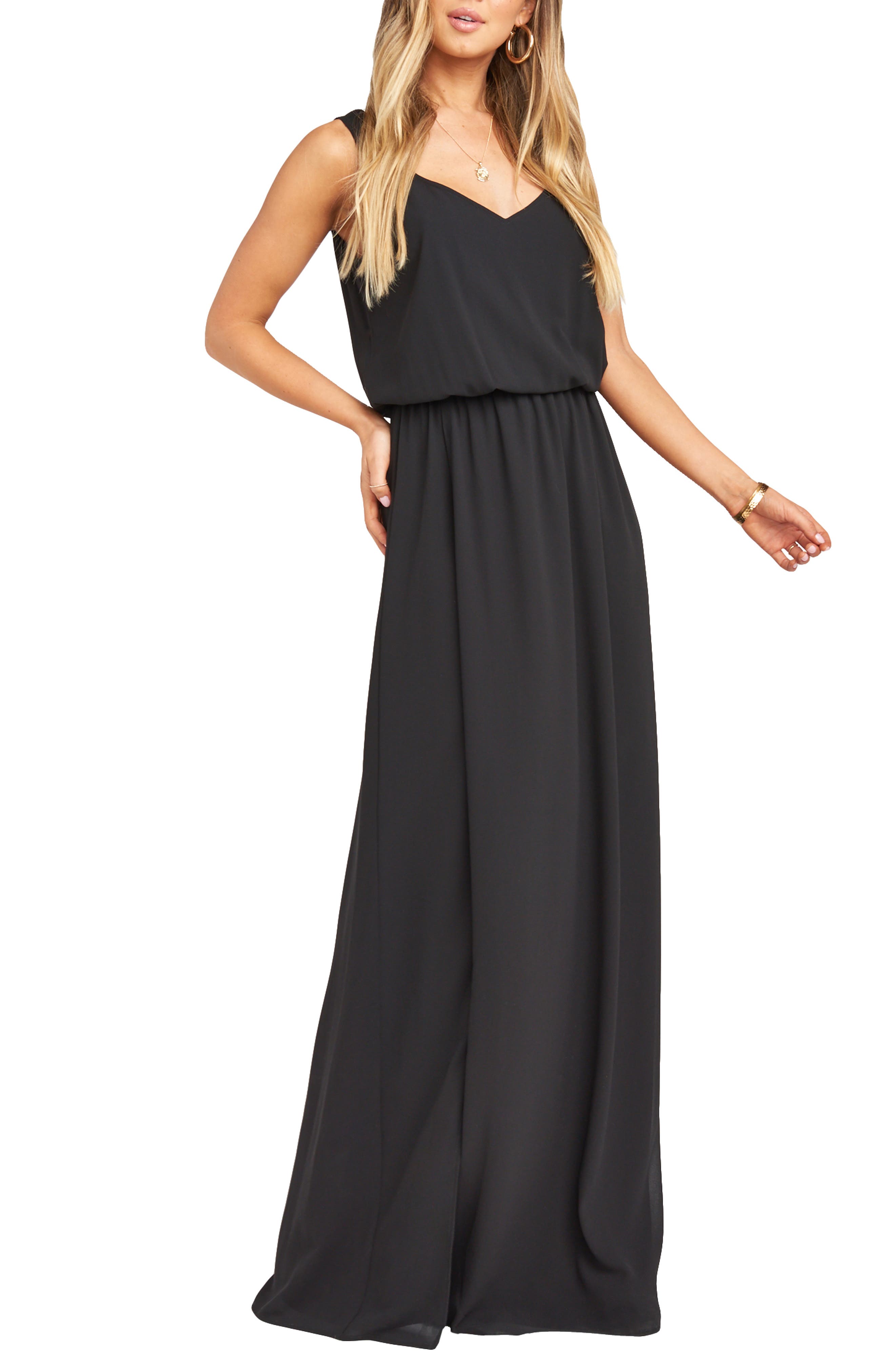 Show Me Your Mumu Kendall Soft V-Back A-Line Gown, Black