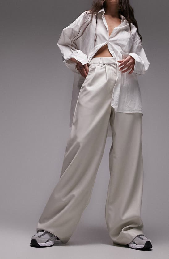 Topshop Wide Leg Faux Leather Pants In White