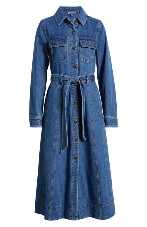 Wit & Wisdom Tie Waist Long Sleeve Denim Maxi Dress In Mid Blue