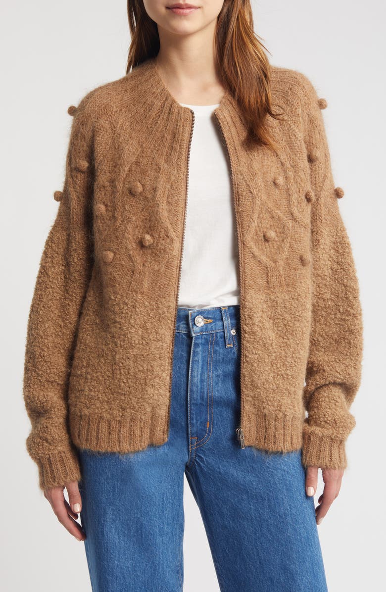 FRAME Popcorn Bouclé Zip-Up Cardigan, Alternate, color, Mink