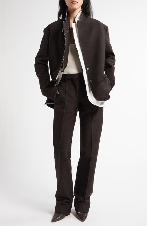 The Row Lysandre Layered Frayed-trim Jacket In Dark Brown Melange