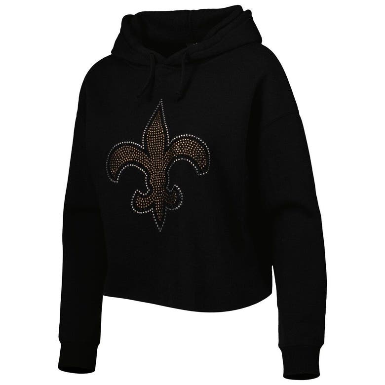 Shop Cuce Black New Orleans Saints Crystal Logo Cropped Pullover Hoodie