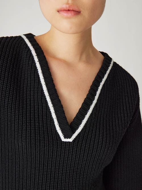 Rebecca Taylor Novlety Wool Victorian Slv V Neck In Black