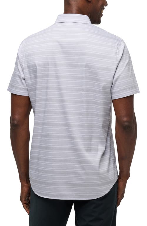 Shop Travismathew On The Table Stripe Short Sleeve Stretch Button-up Shirt In Micro Chip