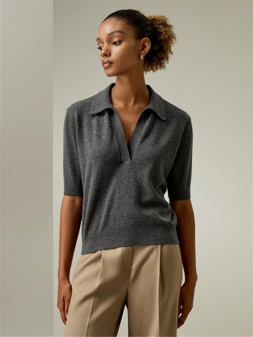 Lilysilk Cashmere Polo Sweater In Medium Gray