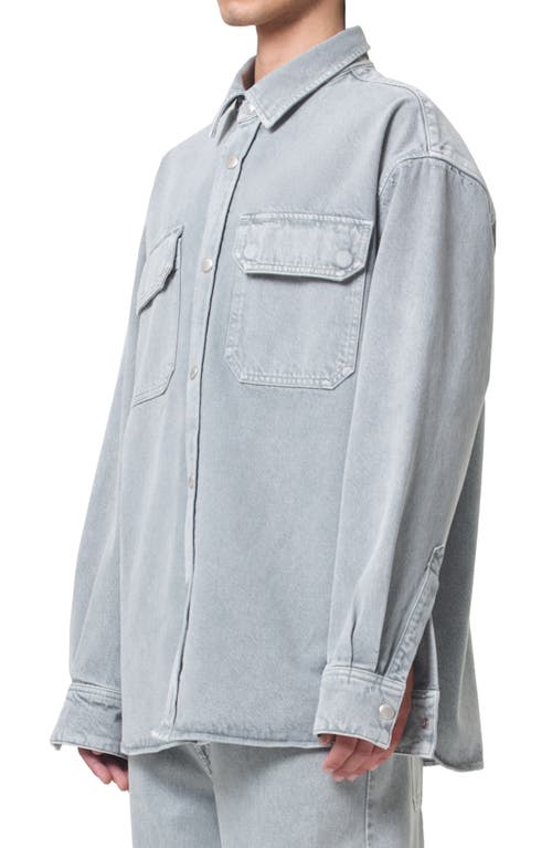 Shop Agolde Organic Cotton Denim Snap Front Shirt Jacket In Concrete