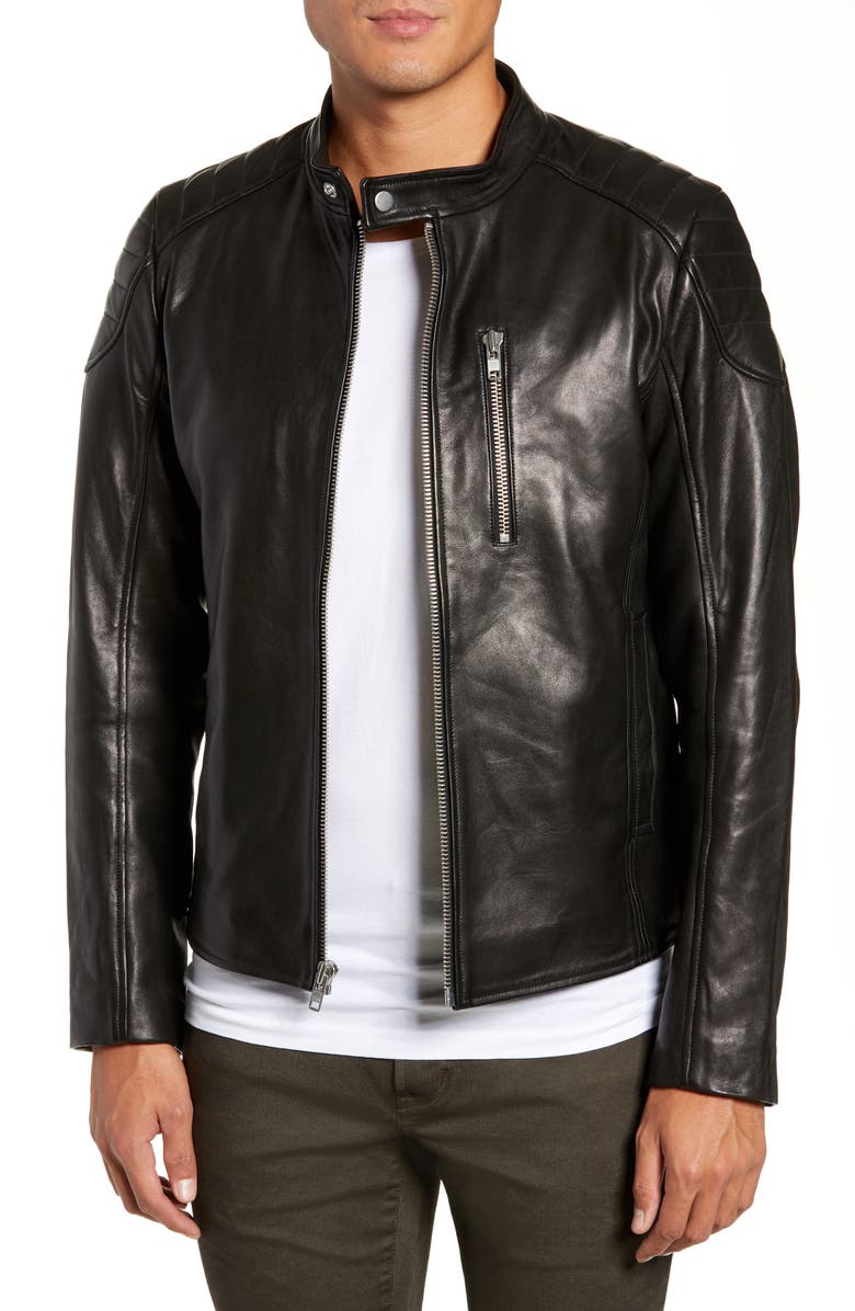 LAMARQUE Quilted Shoulder Leather Biker Jacket | Nordstrom
