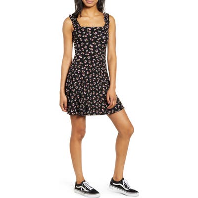 Billabong Hey Bonita Ruffle Strap Rib Minidress, Black