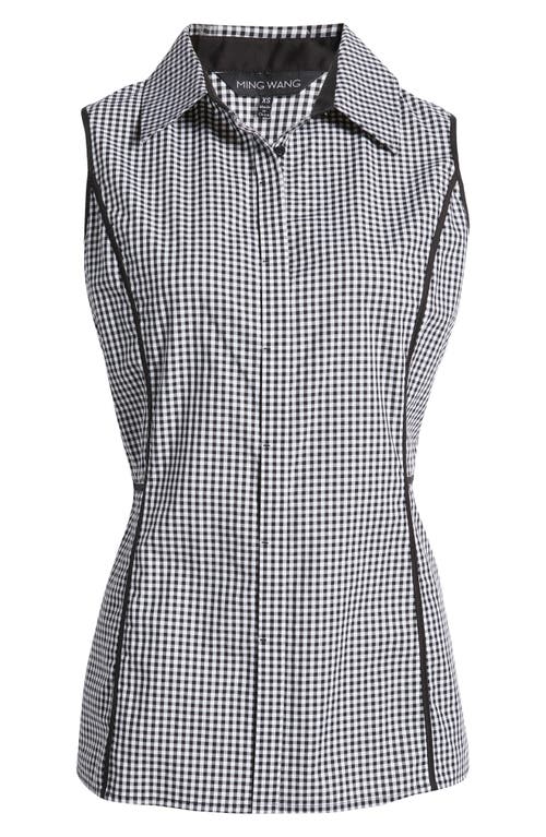 Shop Ming Wang Gingham Collared Sleeveless Top In Black/white