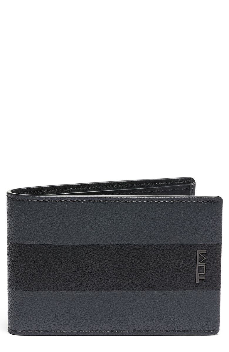 TUMI Delta ID Lock Shielded Slim Single Billfold, Main, color, GREY/ BLACK STRIPE