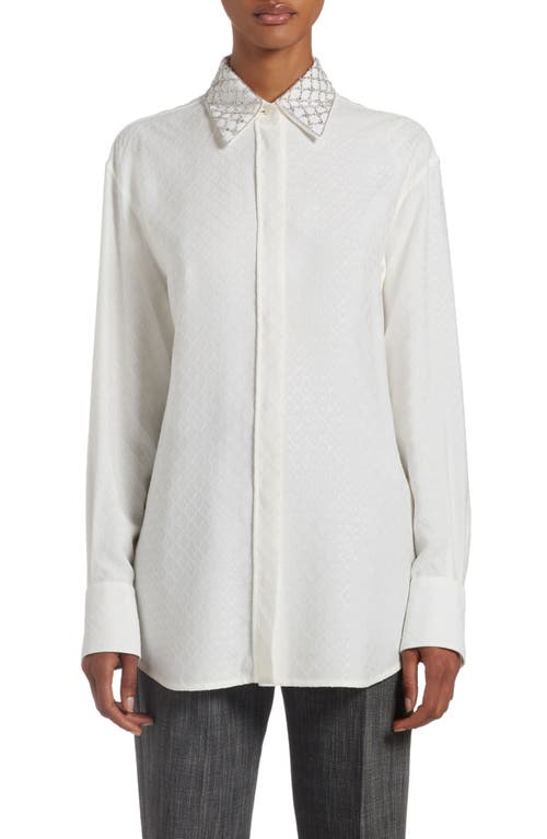 Golden Goose Crystal Embellished Jacquard Silk Blend Button-Up Shirt Heritage White at Nordstrom,