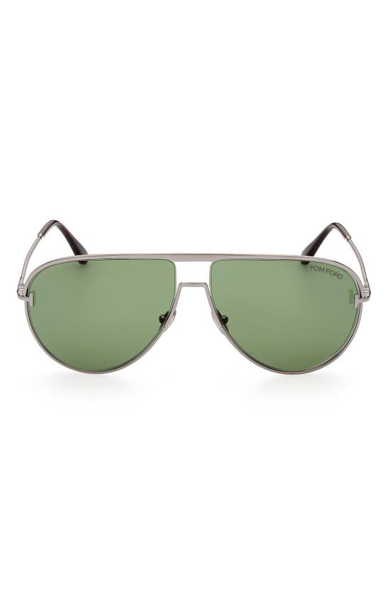 Tom Ford Theo 60mm Gradient Pilot Sunglasses In Shiny Dark Ruthenium / Green