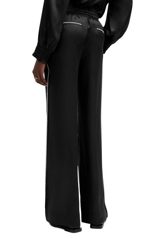 Shop Allsaints Charli Whipstitch Satin Wide Leg Pants In Black