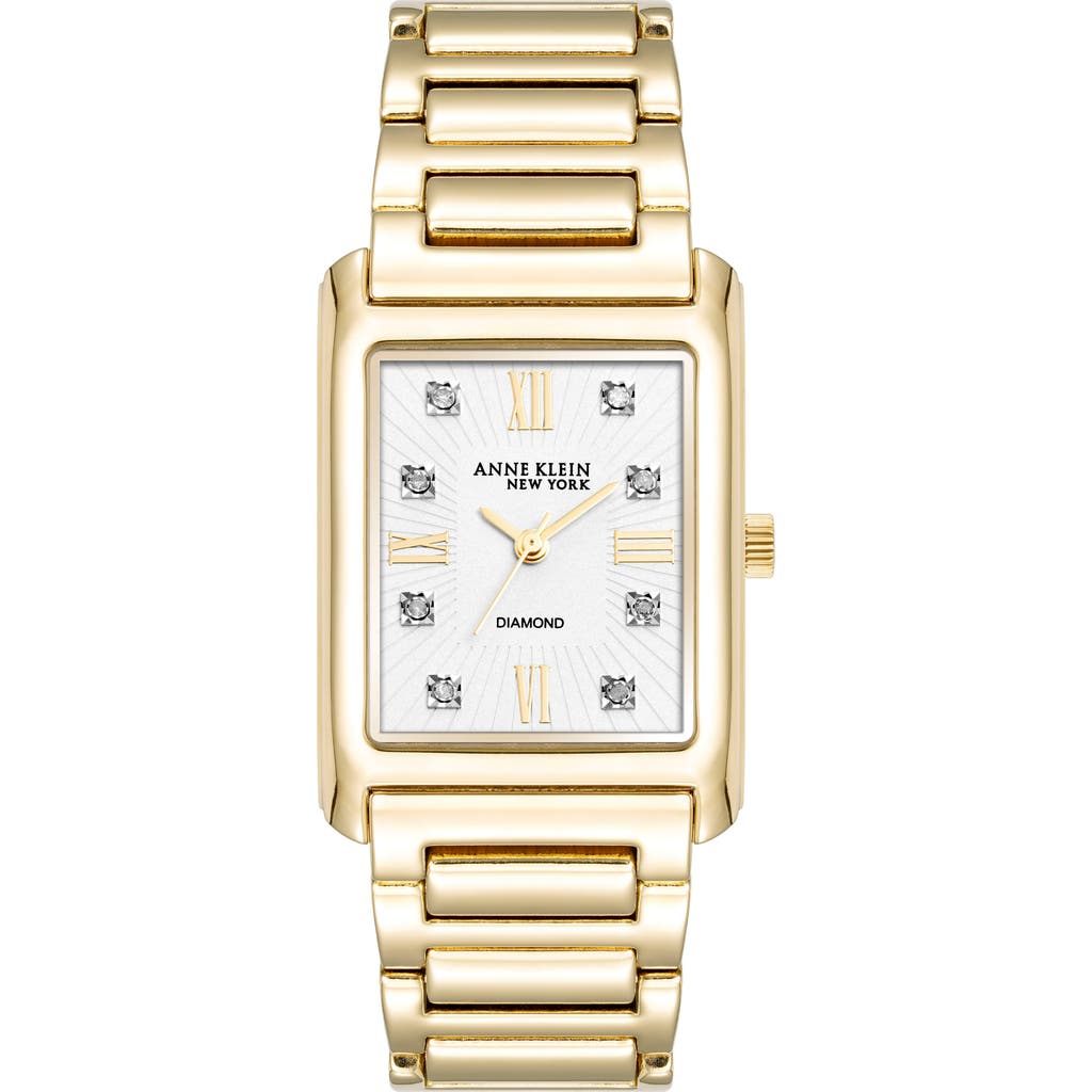 Anne Klein Three Hand Quartz Diamond Dial Bracelet Watch, 26mm X 37mm In Gold Tone