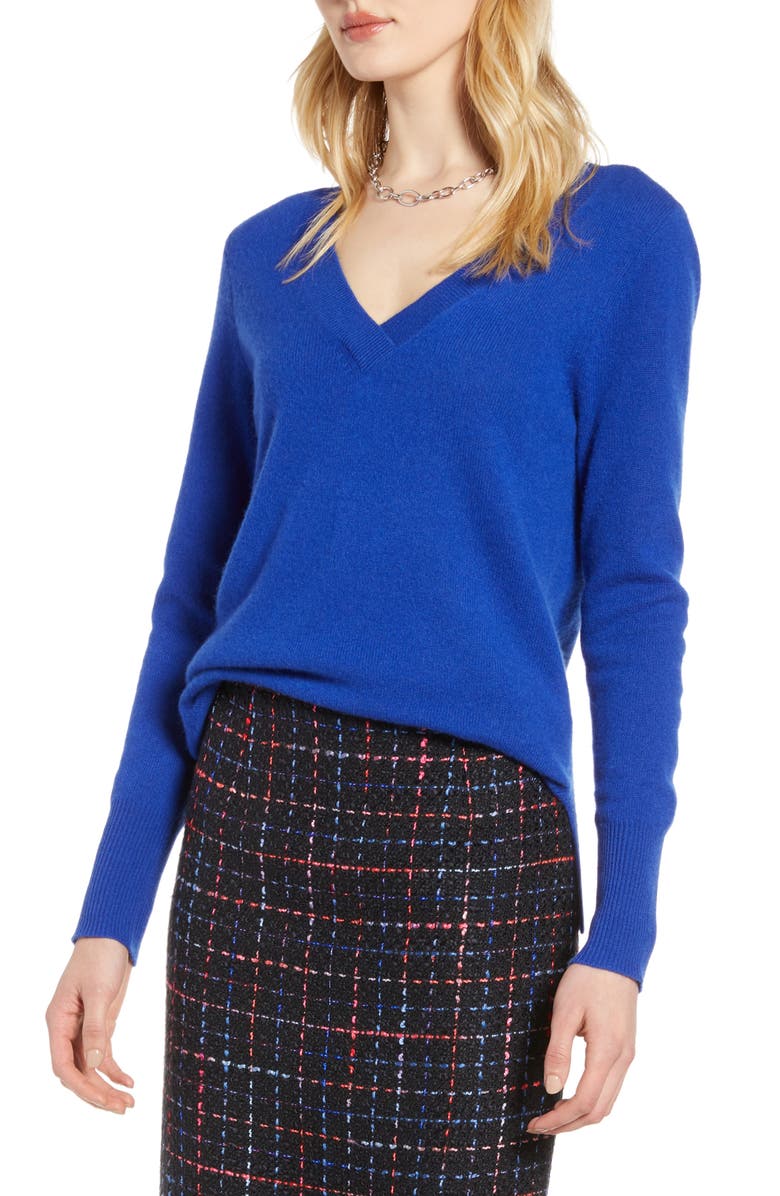 HALOGEN<SUP>®</SUP> V-Neck Cashmere Sweater, Main, color, BLUE MAZARINE