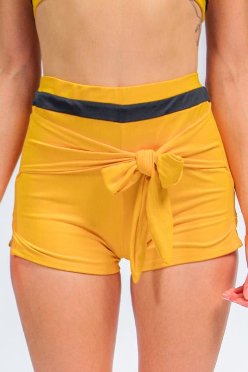 Shop Mary Mercedes Moe Tie-front Swim Shorts In Mustard Yellow