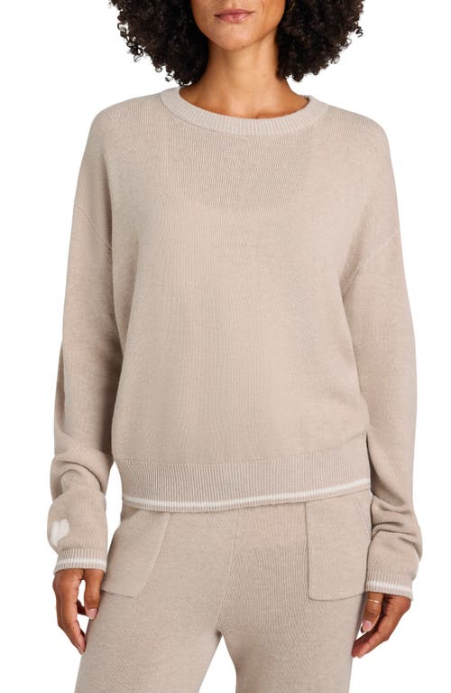 Shop Splendid Elizabeth Heart Detail Cotton Blend Sweater In Toast Heather/snow Heather