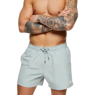 Topman Hester Solid Swim Trunks, Green