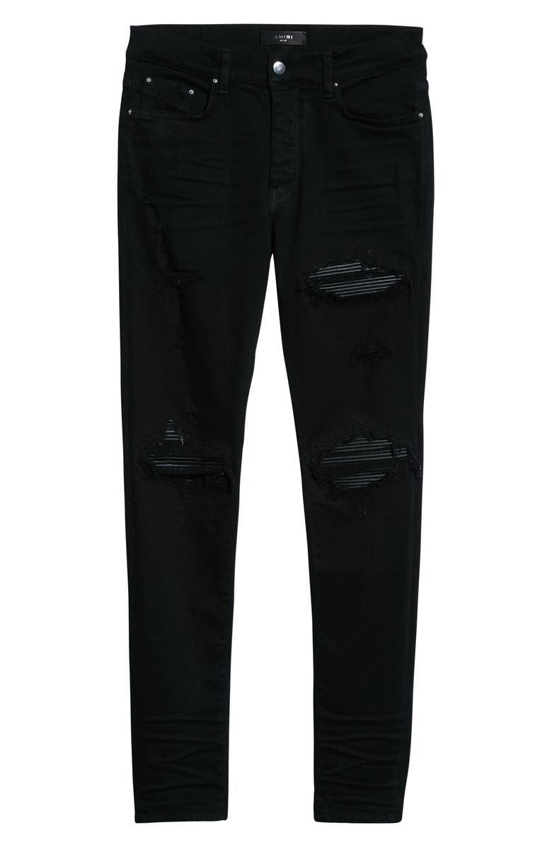 AMIRI MX1 Leather Patch Ripped Skinny Jeans | Nordstrom