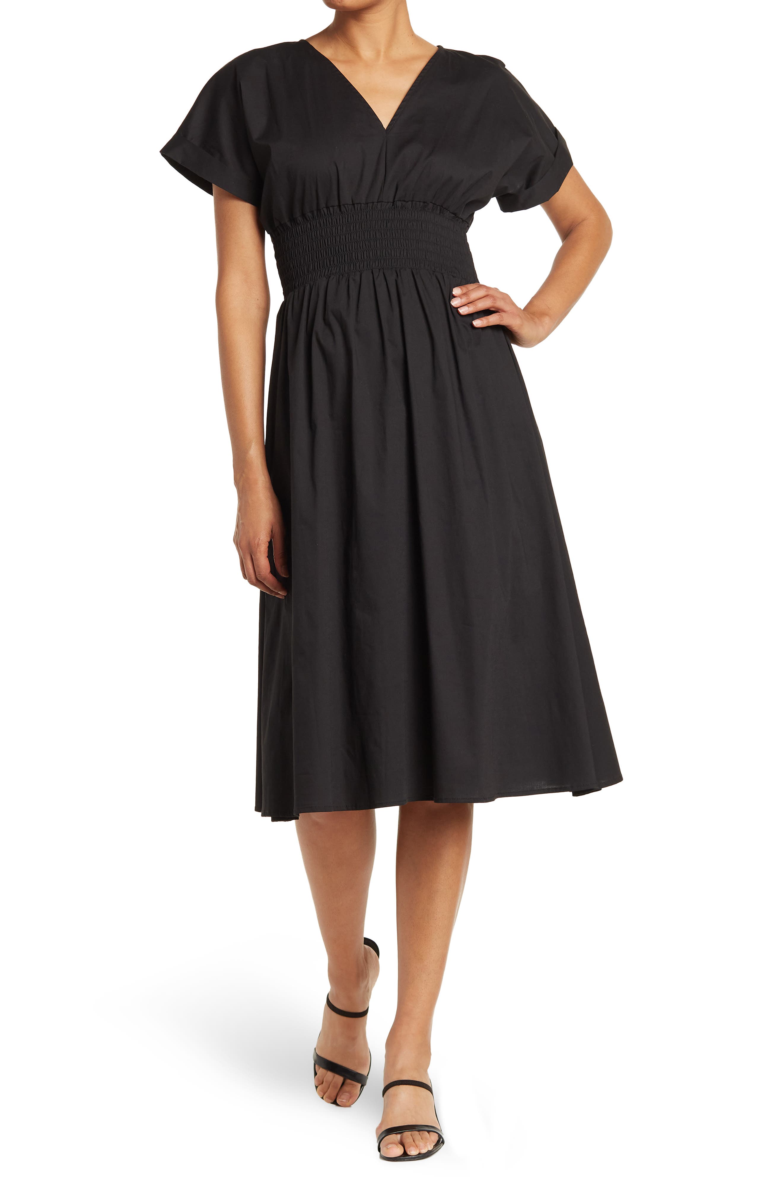 smocked waist midi dress