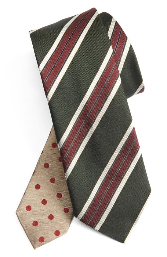 Dries Van Noten Stripe Sillk Tie In Green/red/white