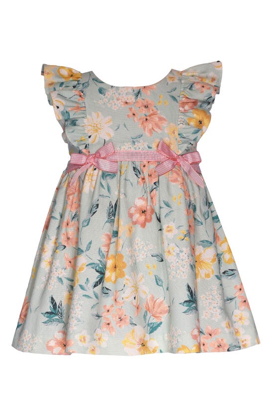 Shop Iris & Ivy Kids' Floral Gingham Bow Ruffle Dress In Aqua