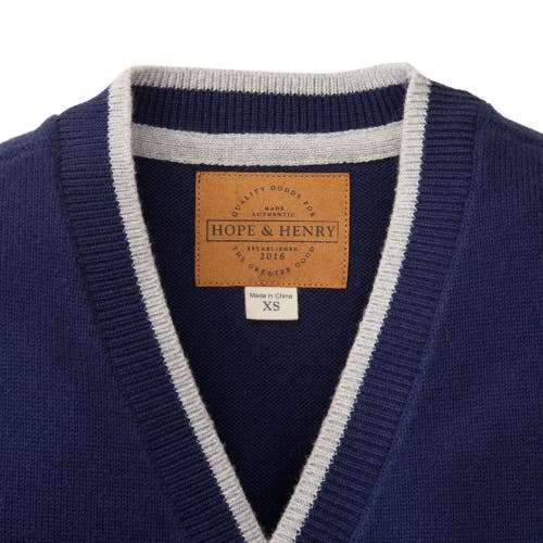 Shop Hope & Henry Baby Boys' Organic Tipped Cardigan With Elbow Patches, Infant In Navy