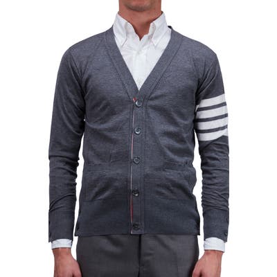 Thom Browne Classic 4-Bar Merino Wool Cardigan, Grey