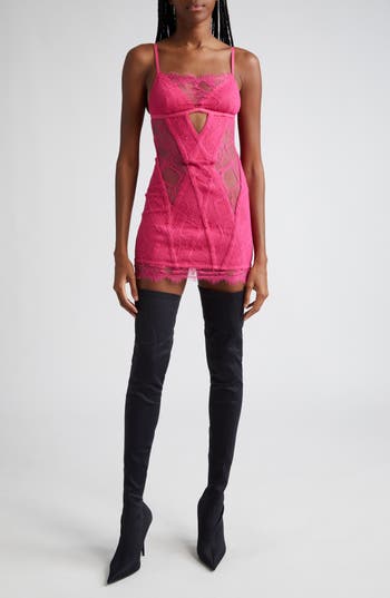 Shop Dion Lee Snakeskin Print Lace Body-con Corset Dress In Candy