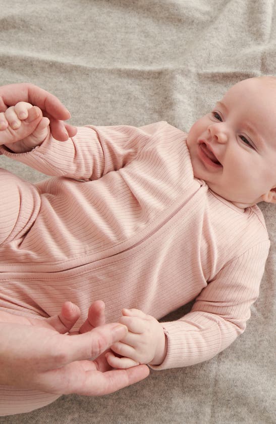 Mori Rib Fitted One-piece Footie Pajamas In Ribbed Blush