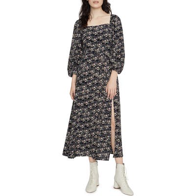 Sanctuary Lindsey Ditsy Floral Square Neck Midi Dress, Black