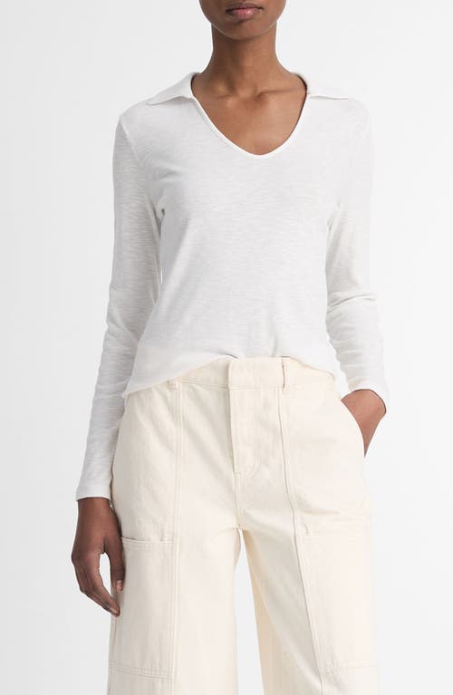 Shop Vince Long Sleeve Cotton & Modal Polo In Off White